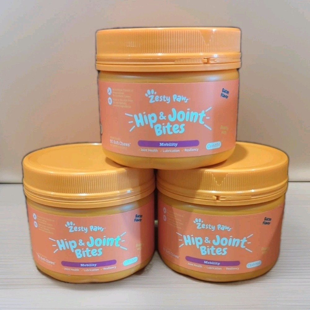 Zesty Paws for Dogs Mobility Hip And Joint All Ages Bacon Flavor Bundle Of 3